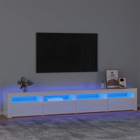 Vidaxl Szafka Pod Tv Z Oświetleniem Led Biała Z Połyskiem 240X35X40Cm