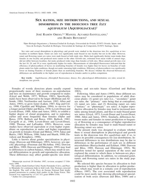 Pdf Sex Ratios Size Distributions And Sexual Dimorphism In The Dioecious Tree Ilex