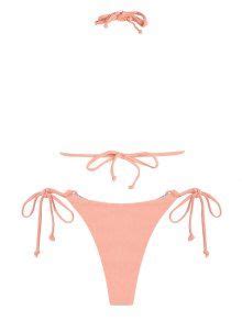 Zaful Color Block Textured Halter String Bikini Set In Light Blue Zaful