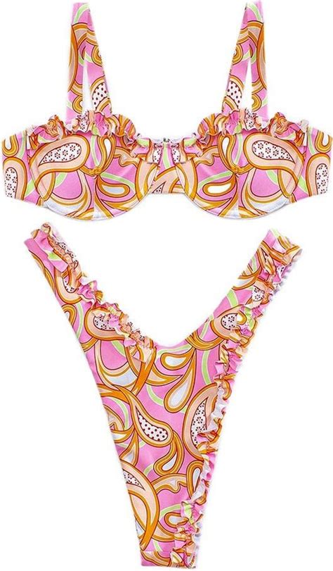 Moxilyn Sexy Floral Bikini Swimsuit Set For Women Swimwear Triangle Bathing Suit Tie Knot String