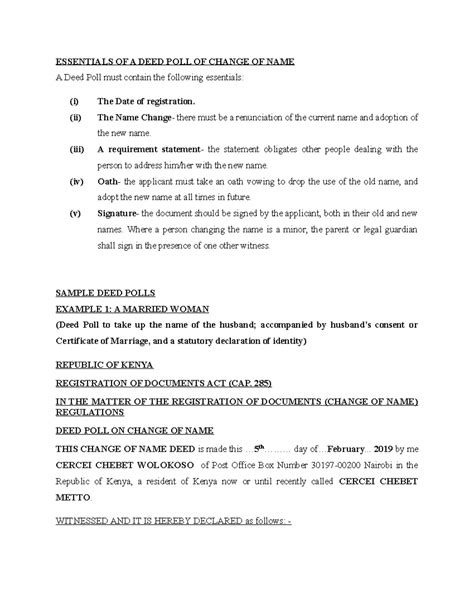 deed poll sample essentials  examples   change procedures