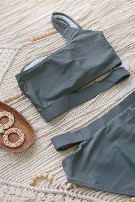 TOGA SIDE SLIT 2 PIECE BIKINI SET IN SPACE GREY Women S Fashion Swimwear Bikinis Swimsuits