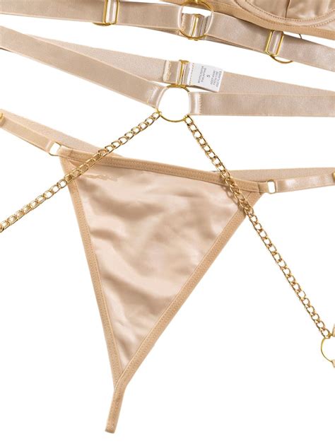 Snapklik Women Sexy Chain Strappy Underwire O Ring Push Up Garter Belt Chocker Lingerie