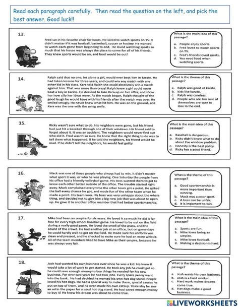 Finding Main Idea Theme Part 2 Worksheet Reading Comprehension