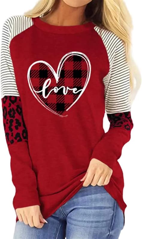 Beopjesk Womens Casual Love Heart Shirts Long Sleeve Valentine's Day