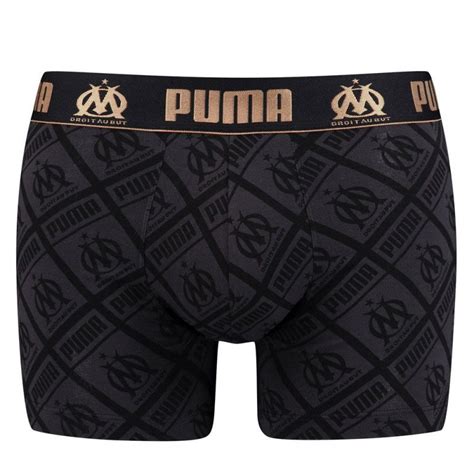 PUMA Boxer Homme Coton LOGOTOUCH Noir Doré OLYMPIQUE DE MARSEILLE