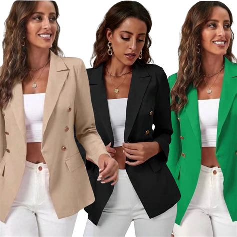 Tecido Para Blazer Feminino - Blazer Feminino Tecido Alfaiataria Com Botões Social Novidade | Shopee ...