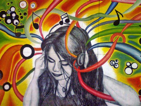 colorful painting of girl listening to songs