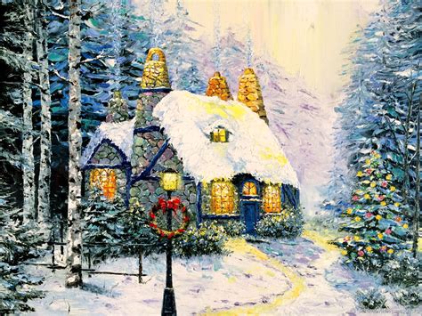 Картина маслом Зимний домик – заказать на Ярмарке Мастеров – EAMA7RU ...