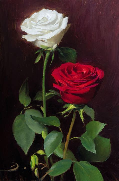 Joseph Q. Daily - Realist oil painting featuring roses, "Symphony in ...