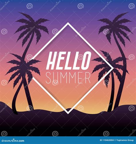 Sumer Vacation In The Island With Palm Trees Stock Vector