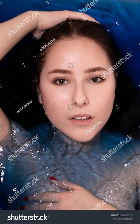 Portrait Attractive Brunette Woman Topless Blue Stock Photo 1903475350 Shutterstock