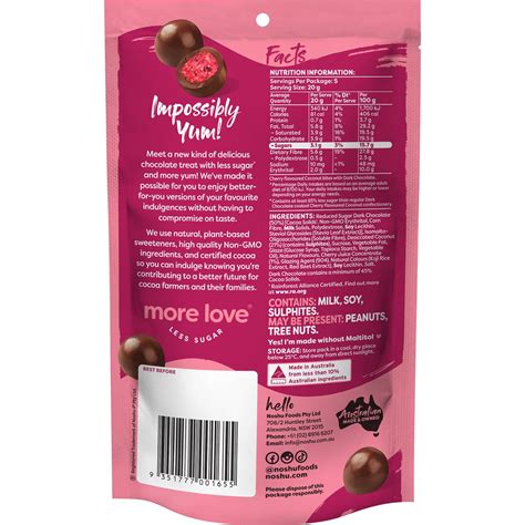 Noshu Less Sugar Dark Chocolate Cherry And Coconut Bites 100g Woolworths