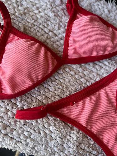 Traje De Baño Bikini Triángulo C tasa Desmont Y Regulable Rosa Vivos Rojos Texturado 3 Envío