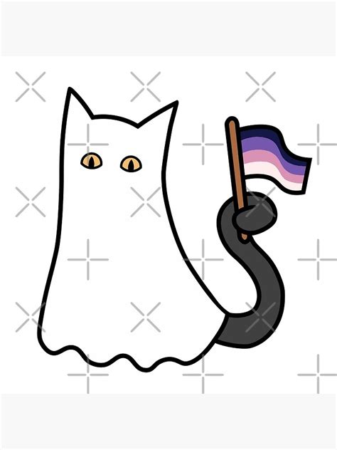 Asexual Spectrum Pride Ghost Cat With Acespec Pride Flag Poster For