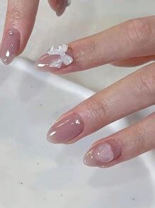 Pcs Simple White Bowknot Short Nude Color Ins Style False Nails Set With Pc Jelly Glue