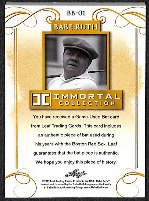 Lot Detail 2017 Leaf Immortal Collection Babe Ruth Game Used Red Sox