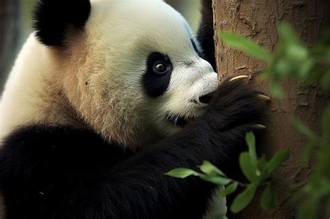 Premium Photo A Panda Bear Is Chewing On A Branch With A Bamboo