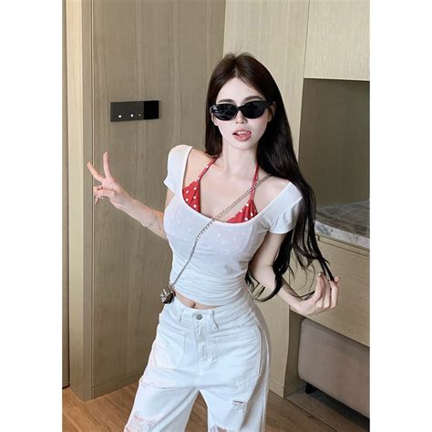Hot girl gợi cảm giả hai cổ treo chấm bi ngắn tay Shopee Việt Nam