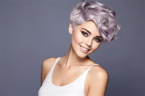 Premium Photo A Woman With Grey Hair And A White Top Has A Blonde Hairdo