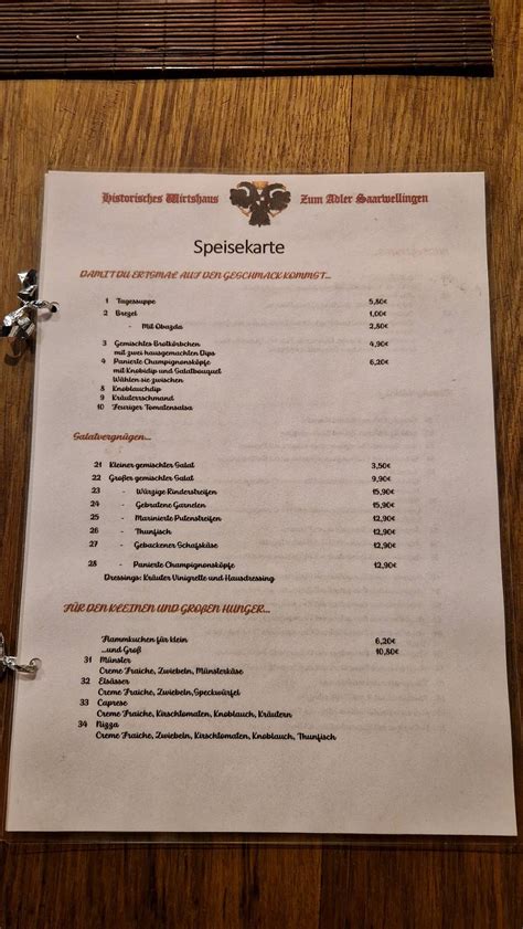 Speisekarte Von Gastst Tte Zum Adler Restaurant Saarwellingen