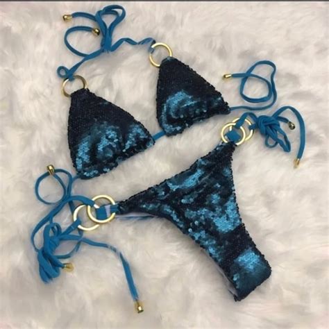 Swim Blue Sequin Scrunch Butt Cheeky Bikini Swim Poshmark