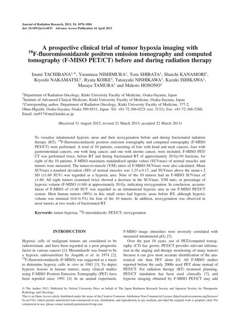 PDF A Prospective Clinical Trial Of Tumor Hypoxia Imaging With 18F