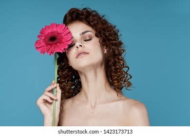Pink Flower Curly Hair Naked Woman Stock Photo Shutterstock