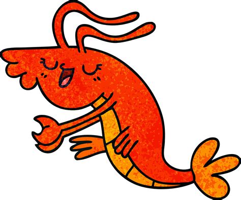 Quirky Hand Drawn Cartoon Happy Shrimp 10233155 Vector Art At Vecteezy