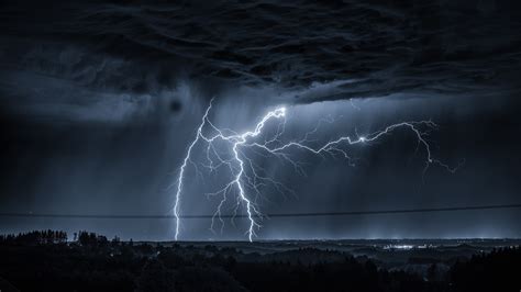 Evening Thunder Cloud City Lights Darkness Phenomenon