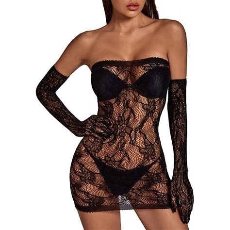 Nuisette Femme Sexy Mini Robe Transparente Lingerie Fishnet Body Combinaison Ouverte Babydoll