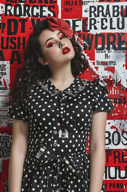 Premium Photo Plus Size Young Cute Girl Model With Retro Polka Dot