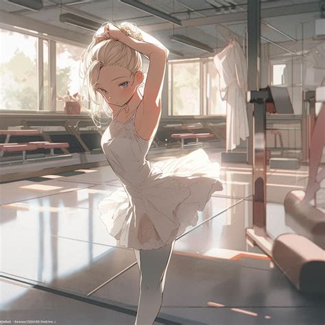 Premium Photo | Anime girl in a white dress standing in a dance studio ...