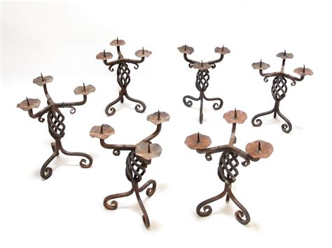 Vintage Brutalist Hand Forged Iron Candle Holders 1960s 211265