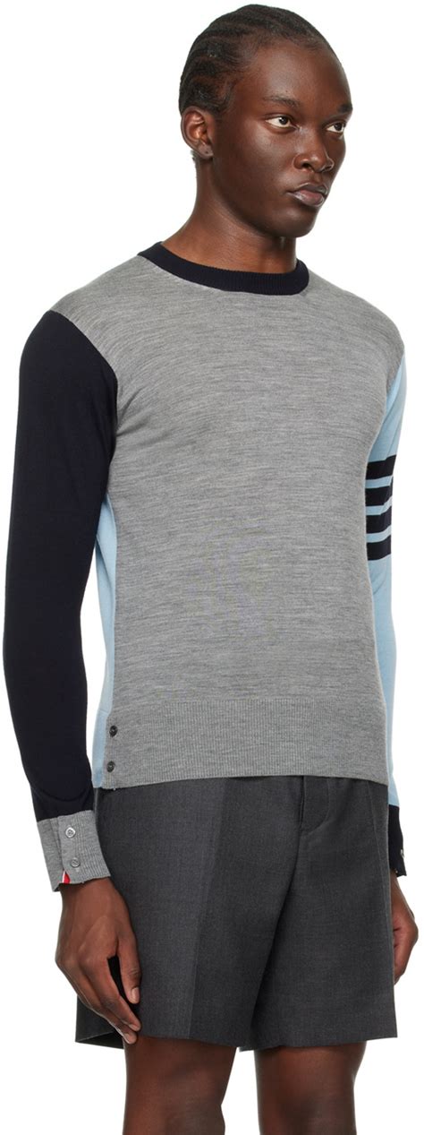 Thom Browne Blue Gray Funmix Bar Sweater Thom Browne