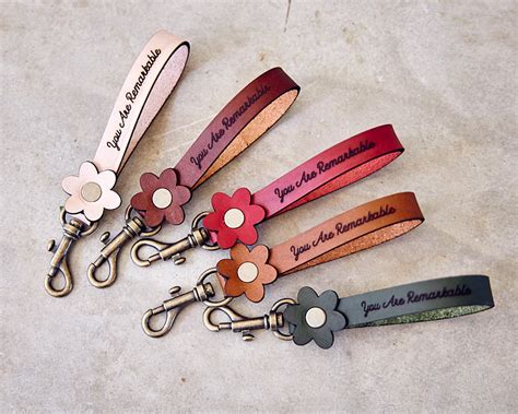 Leather Flower Keyring Print With Loop