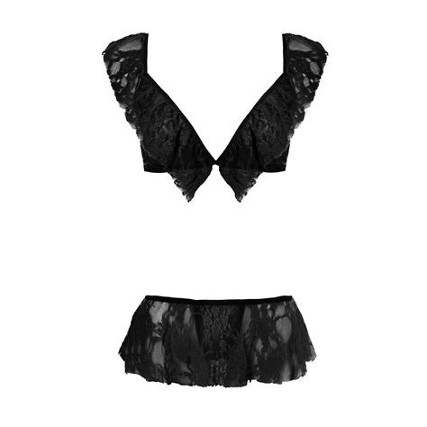 Romantico Completino Intimo In Pizzo Nero E Volants Lingerie Legavenue