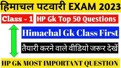 Himachal Patwari Exam Himachal Gk Top Most Important Hp