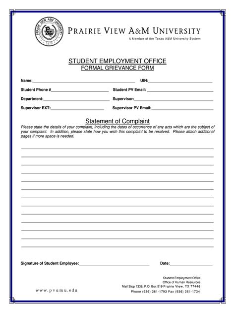 Fillable Online Pvamu Formal Grievance Form Pvamu Fax Email Print