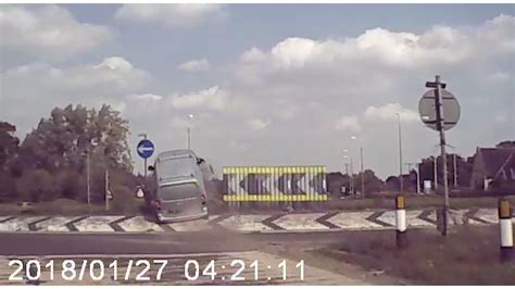 Shocking Moment Speeding Van Is Filmed Flying Over Roundabout