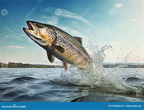 Salmon Jumping Out Of Water Ai Generative Stock Illustration