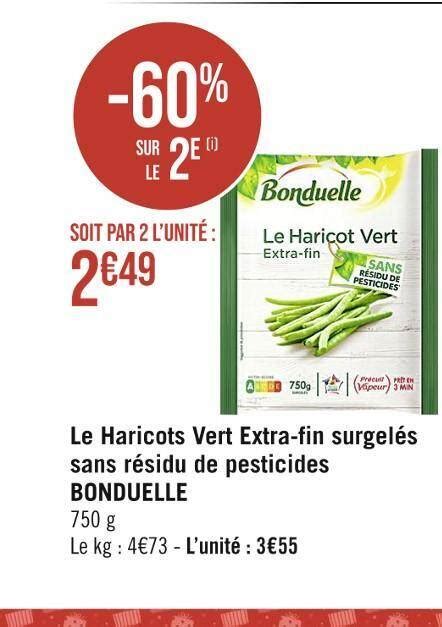 Promo Bonduelle le haricots vert extra fin surgelés sans résidu de