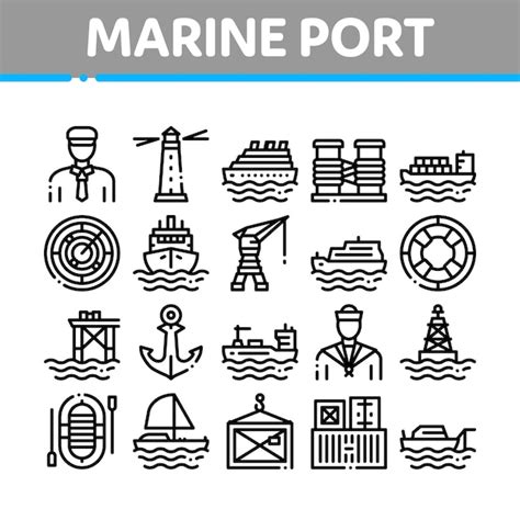 Premium Vector Marine Port Transport Collection Icons Set