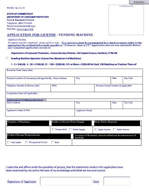 Fillable Online Ct APPLICATION FOR LICENSE VENDING MACHINE CT Gov