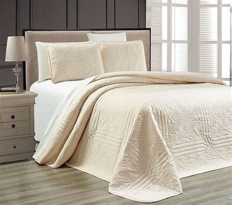 Twin Xl Full Queen Cal King Bed Ivory Cream 3 Pc Quilt Set Coverlet