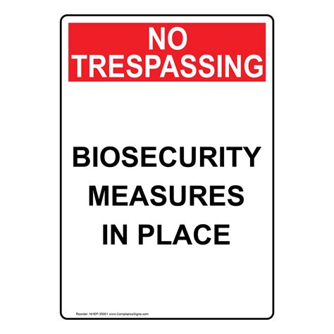 Vertical Sign No Trespassing Biosecurity Measures In Place