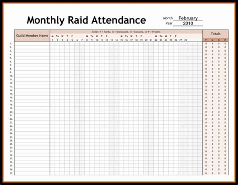 Monthly Attendance Sheet With Time In Excel Free Download Periodic and ...