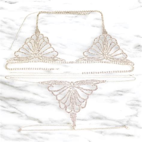 Diamond Rhinestone Lingerie Set Sexy Chain Bra Thong Etsy
