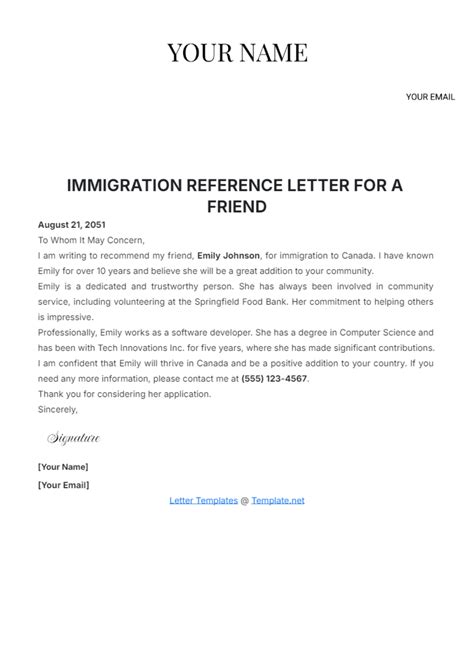 Free Immigration Reference Letter For A Friend Template Edit Online