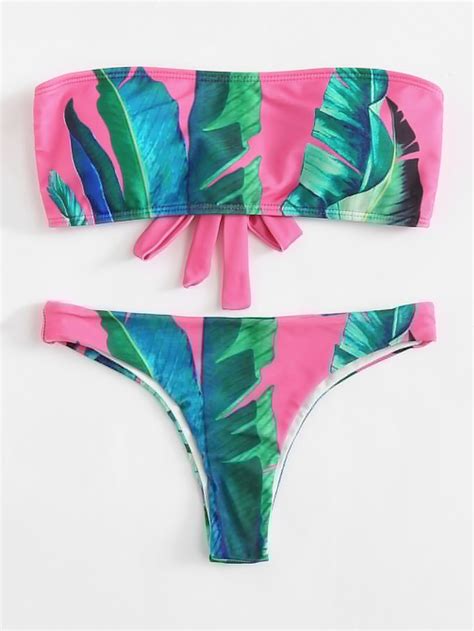 Tropical Print Bandeau Bikini Set Shein Sheinside